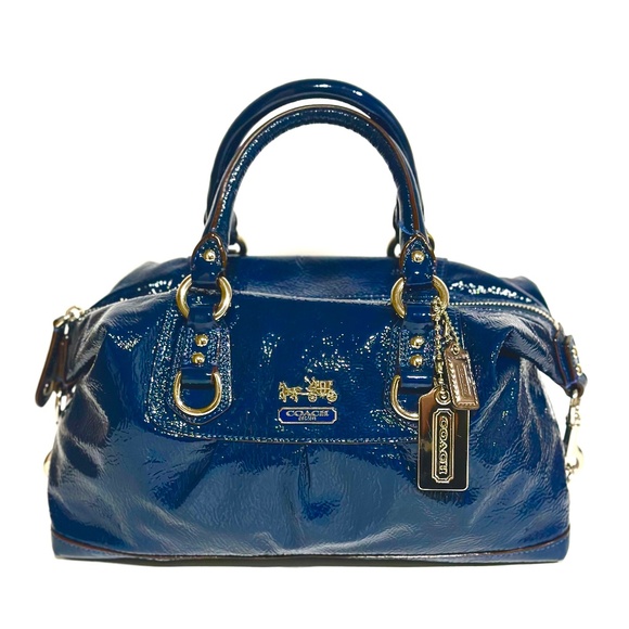 Coach Blue Patent Leather Satchel Madison Sabrina - Picture 1 of 16